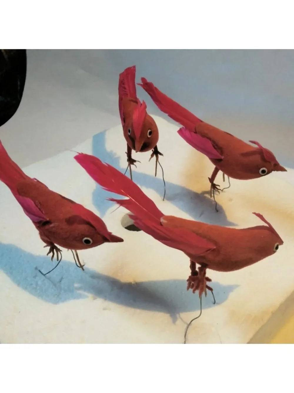 Red Cardinal Bird Figurine Feathers Wire Pick Crafts Lot 4